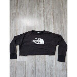 The North Face Womens Crop Fitness Sweatshirt Black White Logo Long Sleeve Sz M